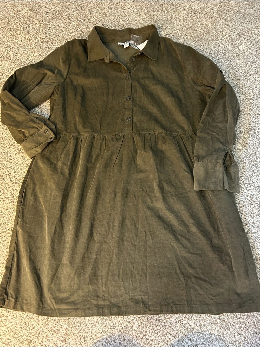 Nine West Olive Green Long-Sleeve Shirt Dress